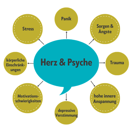 Grafik zu typischen Themen im Zusammenhang mit Herz und Psyche